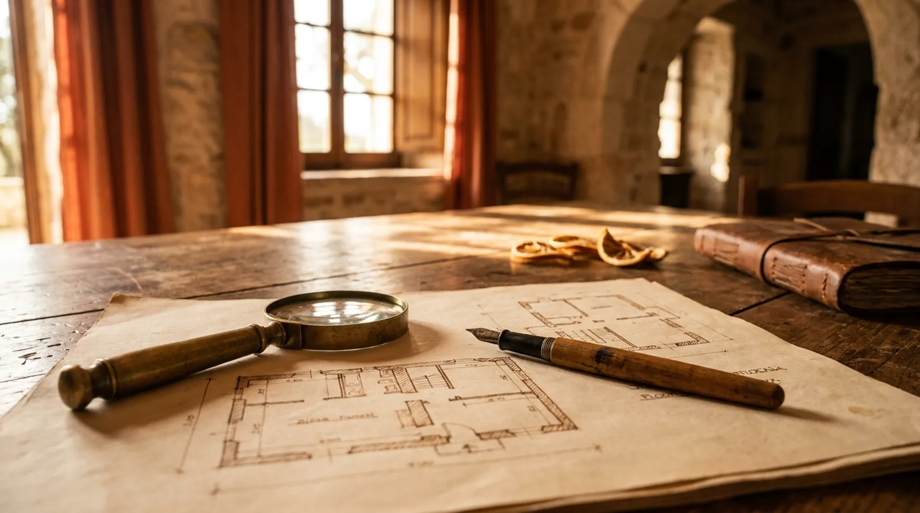 Lente di ingrandimento su piante disegnate a mano